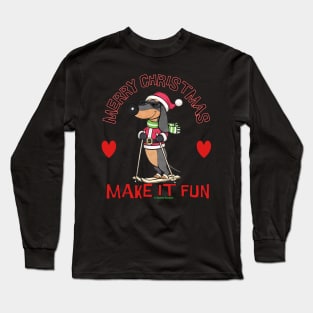 Funny Cute Make Christmas Fun Doxie Dachshund Dog Skiing Long Sleeve T-Shirt